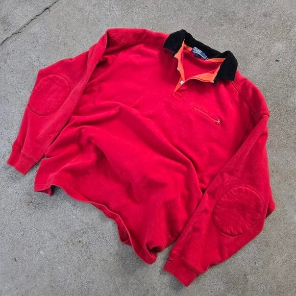 Vtg 90s POLO RALPH LAUREN Plain Cargo Pocket Double Face Polo Shirt Red XL - Picture 2 of 6
